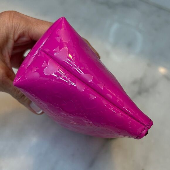 Kate Spade Fuchsia embossed logo Motif Travel Cosmetic Case Pouch Clutch - Picture 10 of 15